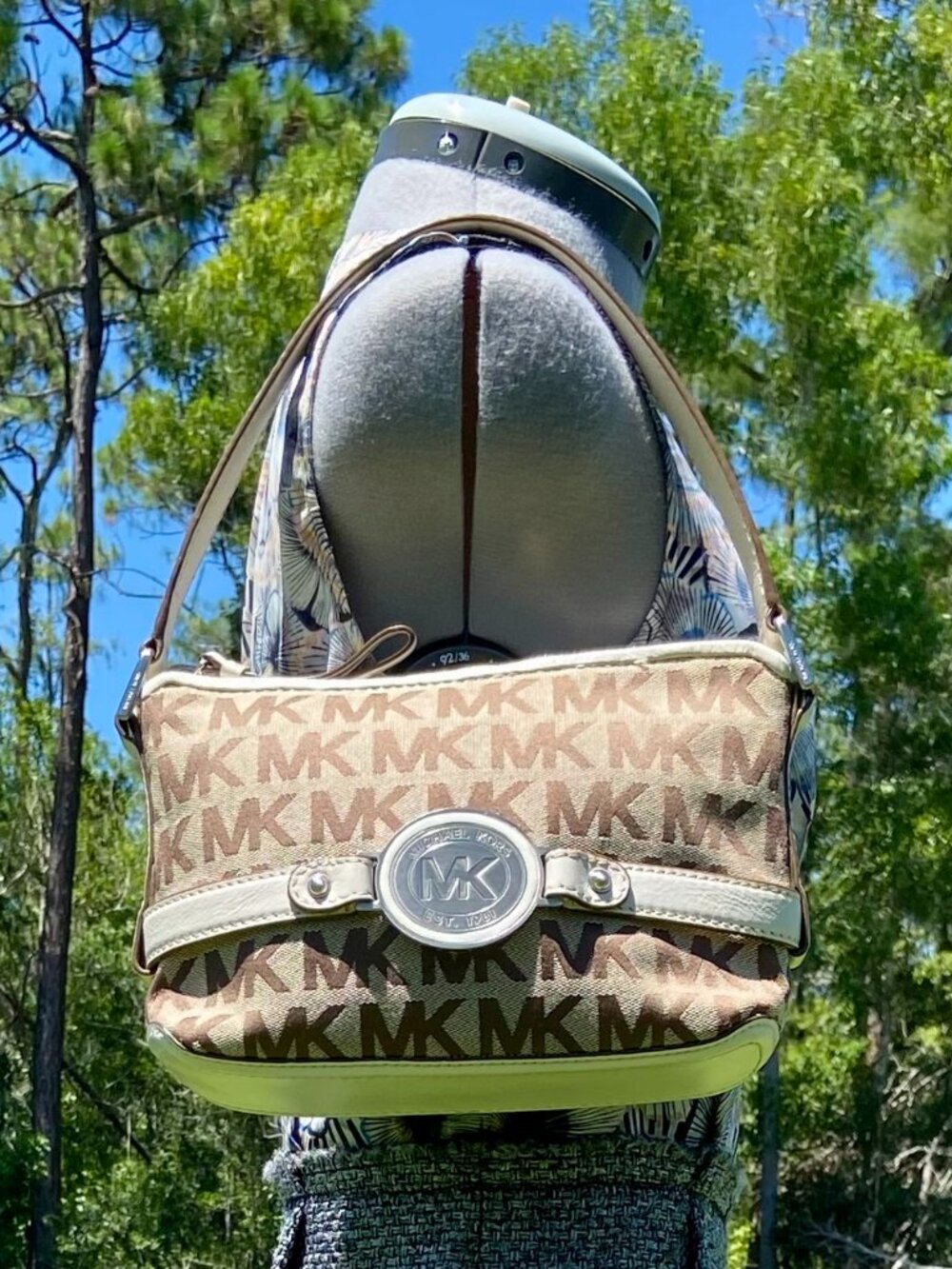 Michael Kors MK Jet Set Signature Logo Jacquard & Leather Demi Shoulder Bag Y2K
